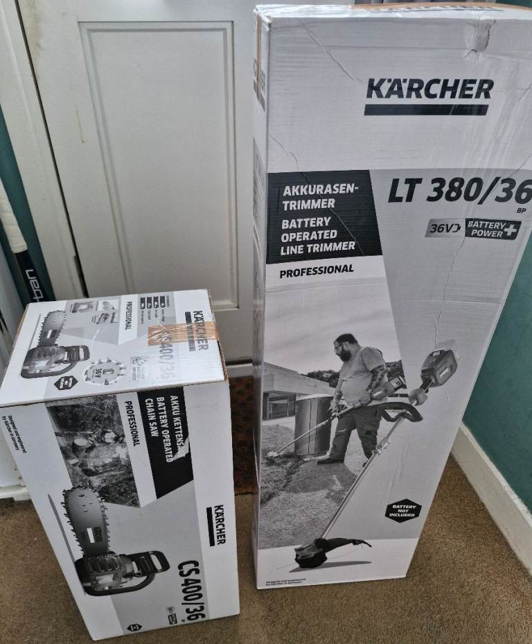 Karcher Battery Operated Line Trimmer LT 380/36 and Chainsaw CS 400/36 – New (No Battery)