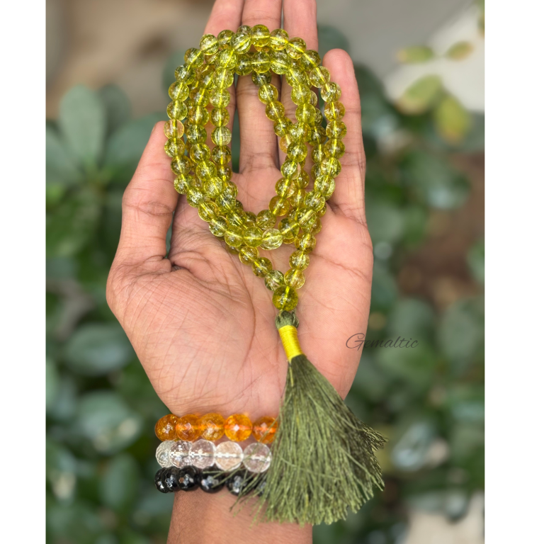 Peridot Jap Mala 108+1 Beads | Certified Natural Gemstone Prayer Mala Necklace | Meditation, Yoga,