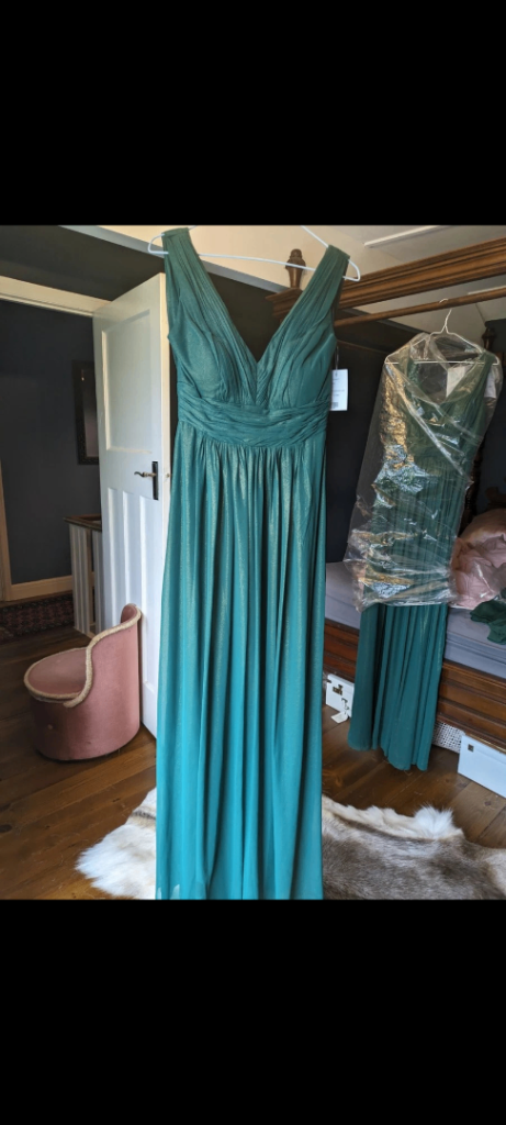 image for Green bridesmaid dress, long, flowy, size 12