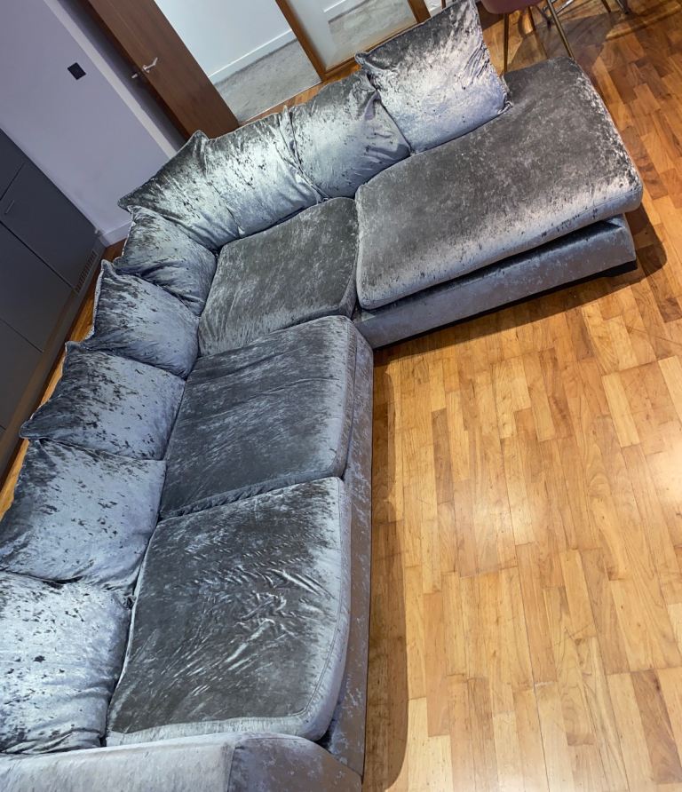 image for Crushed velvet left corner sofa with 9 matching cushions 