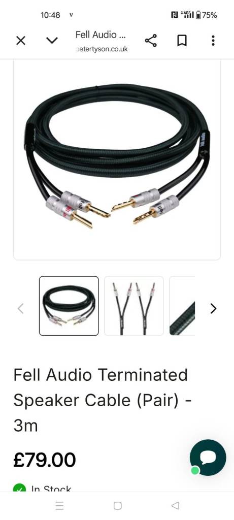 "Fell Audio" Terminated Speaker Cables (Pair) - 3m