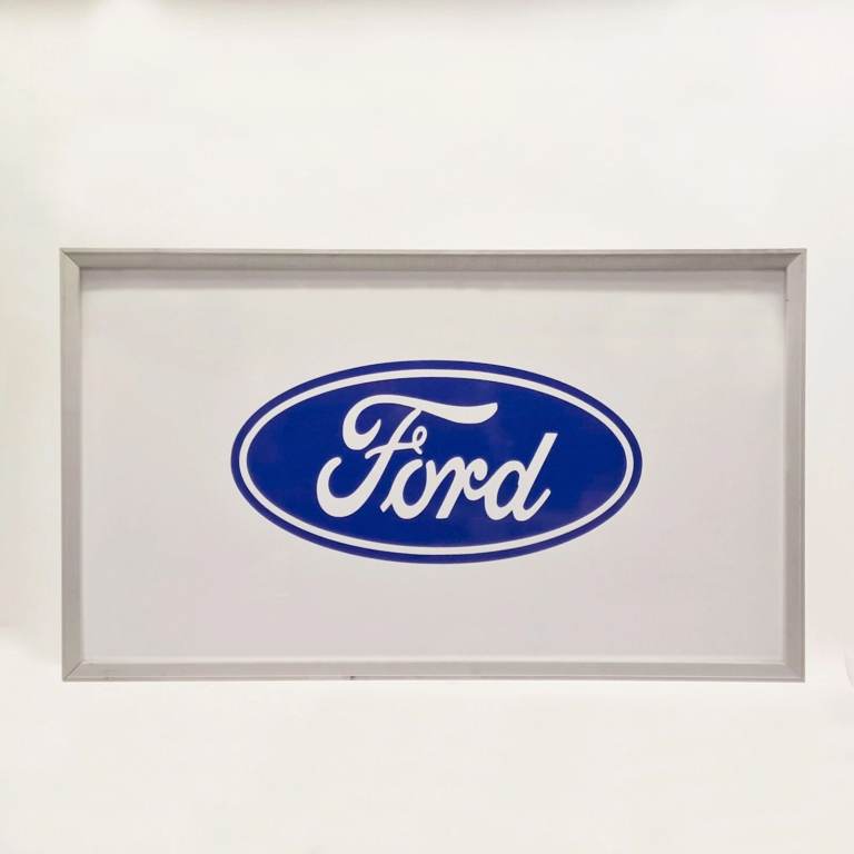FORD SIGN Ford Motors Logo On White Background With Aluminium Frame 122 x 62cm