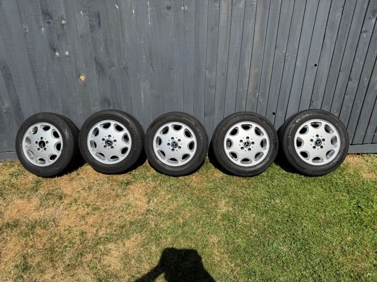 Full Set 5X Mercedes W201 190e 190d 8 Spoke Alloy Wheels 15” +Good Tyres + Bolts