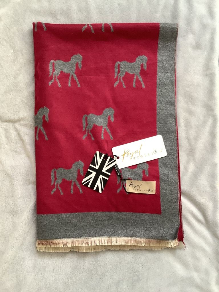 Brand new Royal Stallion super soft large reversible scarf shawl wrap 65x180cms - horse design 