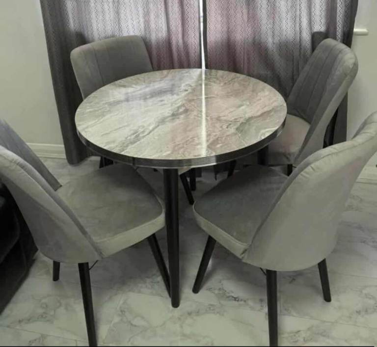 Brand New Grey Round Dining Table with 4 chairs - Free Delivery Uk