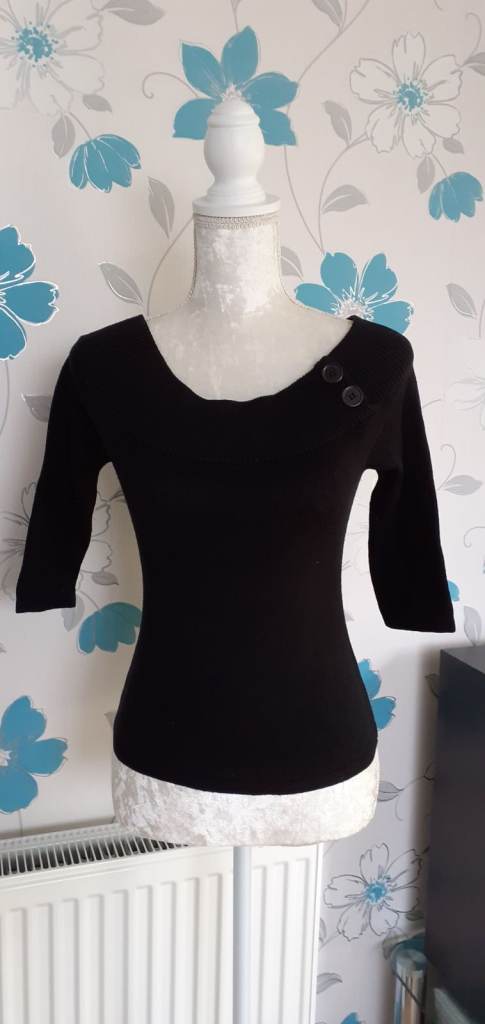 Womens Black Top With Button Detail.