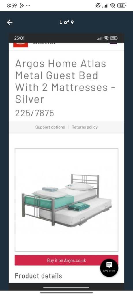 Argos Atlas Bed (Single or Double) with 2 Mattresses