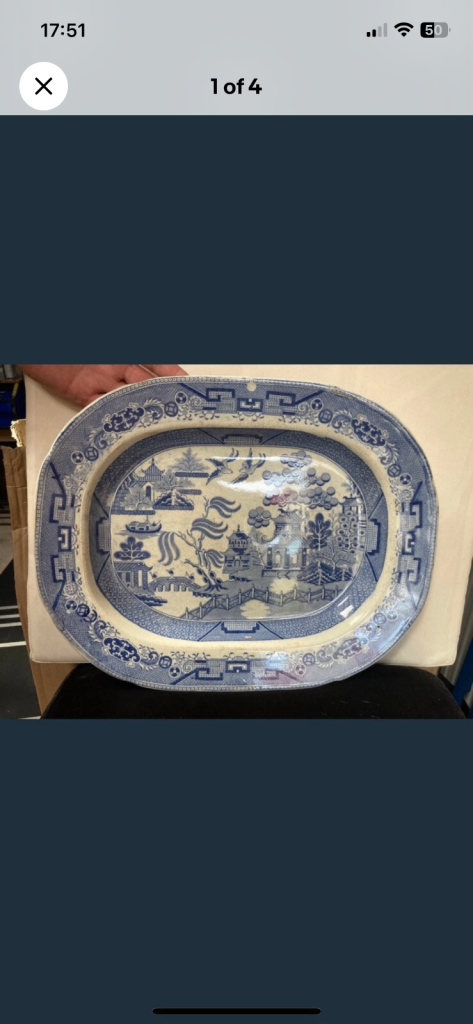 Willow pattern ironstone C1830 carver meat plate comes back 16”