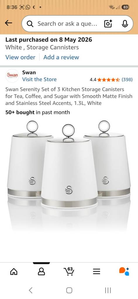 Swan Serenity White Metal Storage Canisters - Set of 3