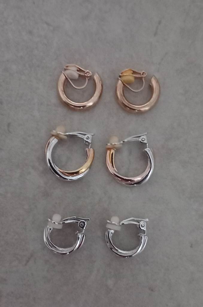 Set of 3 Pairs Clip-On Hoop Earrings - Gold, Silver, and Two-Tone