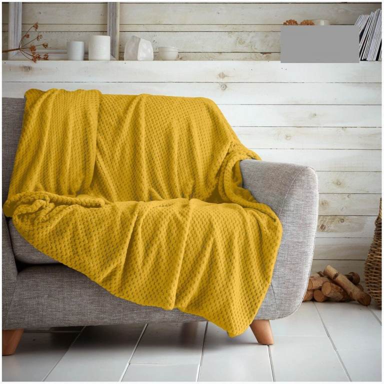 Yellow Ochre Soft Fleece Bed Blanket Warm Throw for King Bed or Sofa Bed Spread