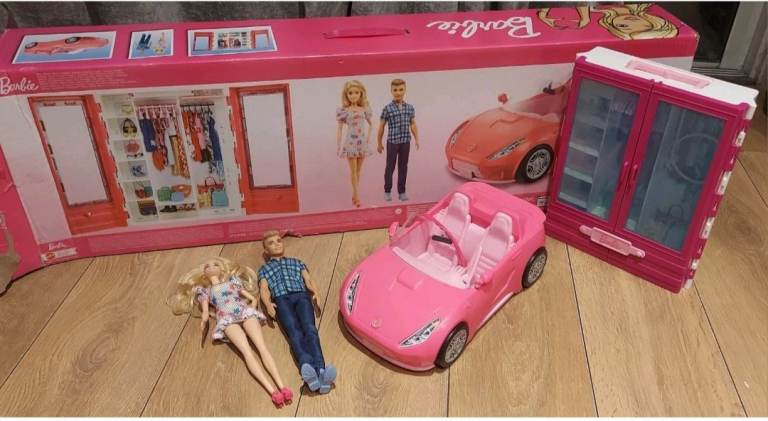 Barbie & Ken Dolls Vehicle and Closet Wardrobe playset