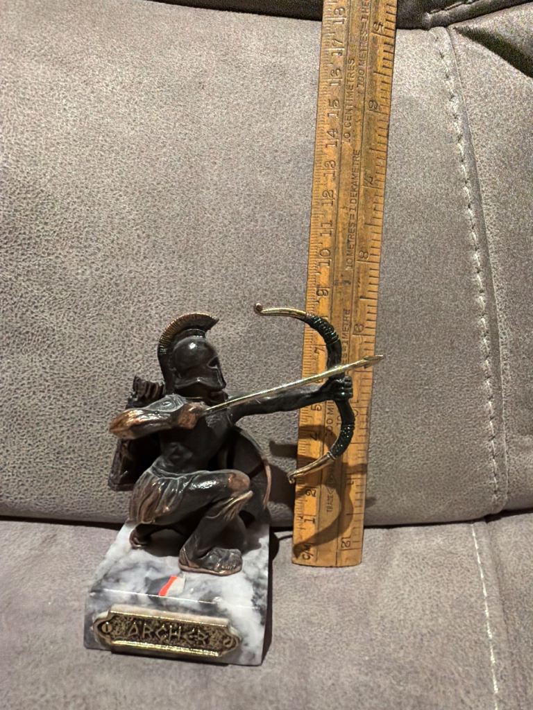 Heavy Metal Archer Warrior Statue On Marble Base - Classic Greek Style