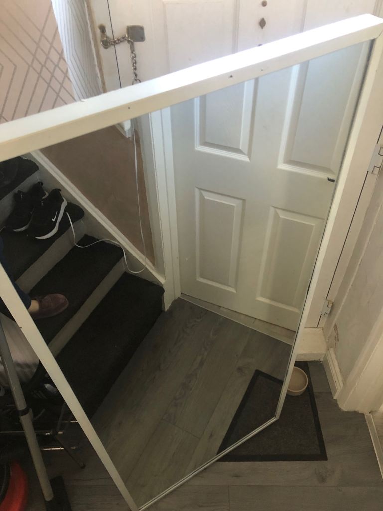 Large White Framed Wall Mirror – Fair Condition