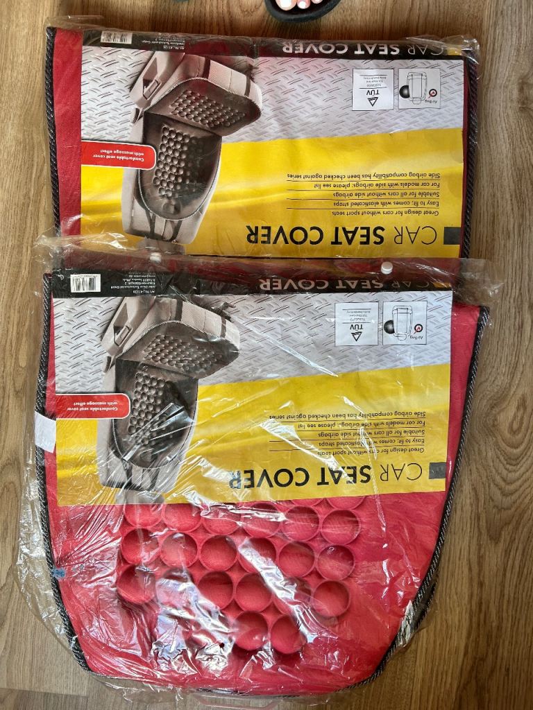 Two New Red Car Seat Covers with Bead Massage