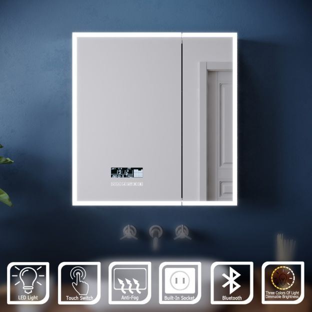 New Led Cabinet Bluetooth Mirror with Demister and Shaver Socket 600x630mm RRP £375 Our Price £275