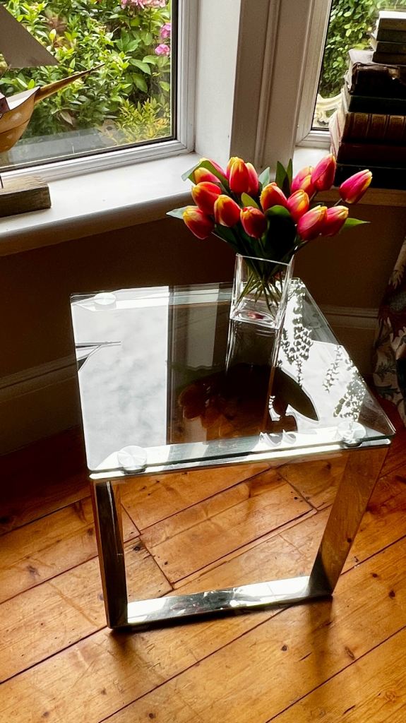 Glass and chrome modern side table