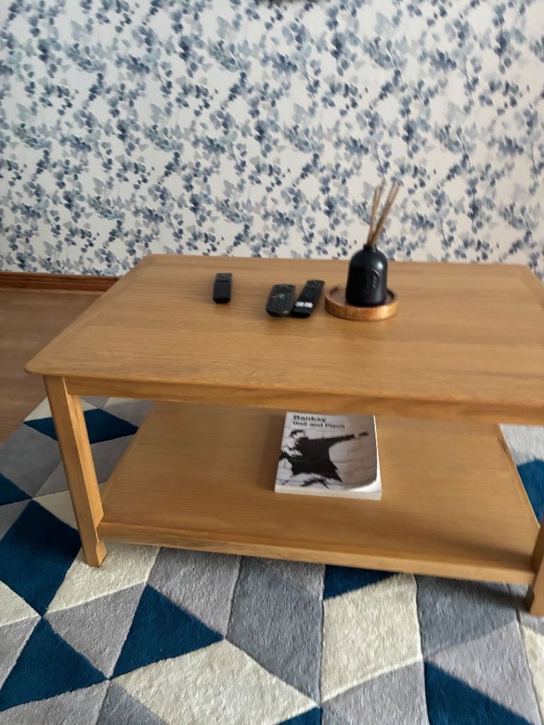 Solid Wood Coffee Table with Shelf – Good Condition