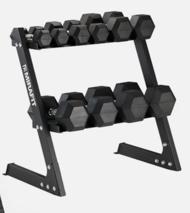 Mirafit Folding Home Gym Bench With Dumbbells & Storage Rack