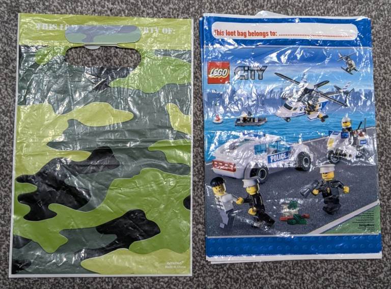 BUNDLE OF KIDS ADULTS PARTY HATS LOOT BAGS BALLOONS TABLECOVER NAPKINS FOOD BOXES