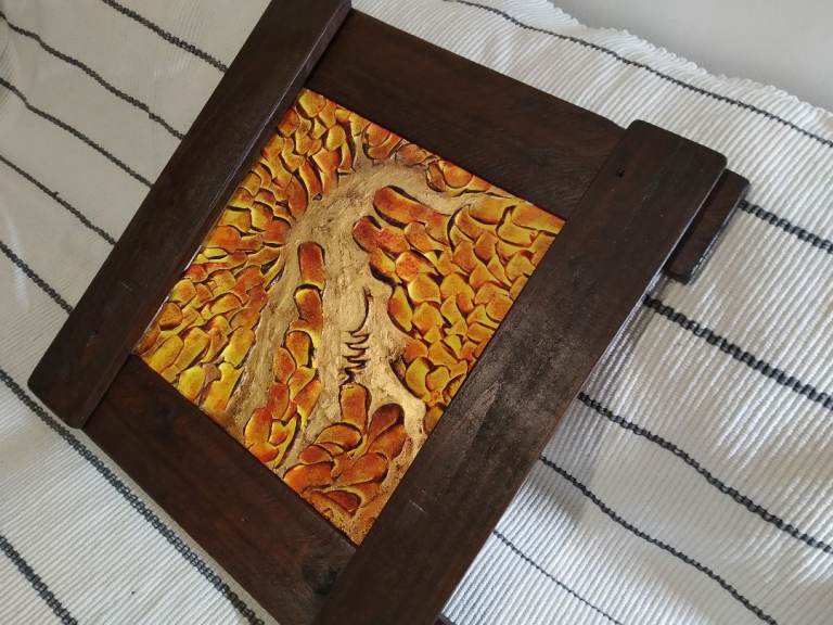 Original artwork in handmade rustic style frame
