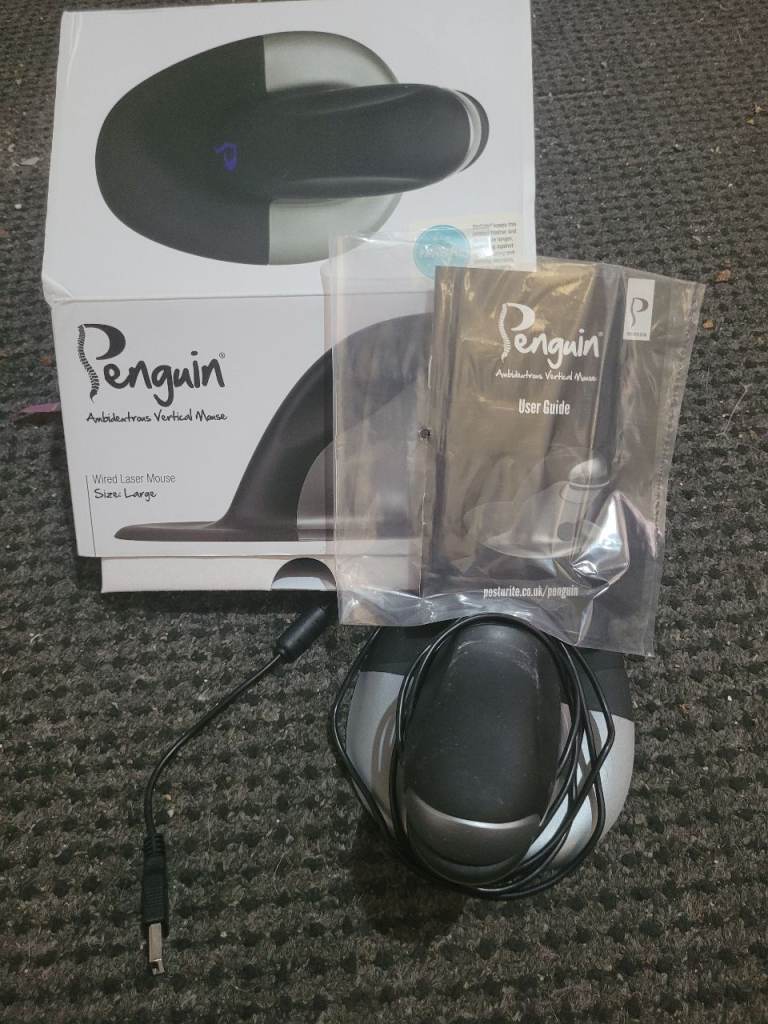 Posturite Penguin Ambidextrous Vertical Mouse, Rechargeable Large