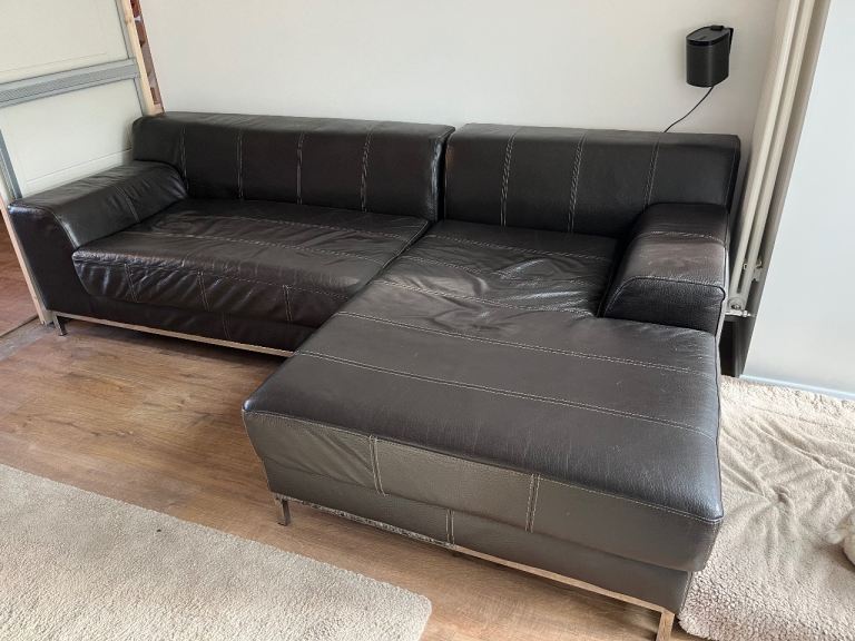 Dark Brown Leather Sofas x 2