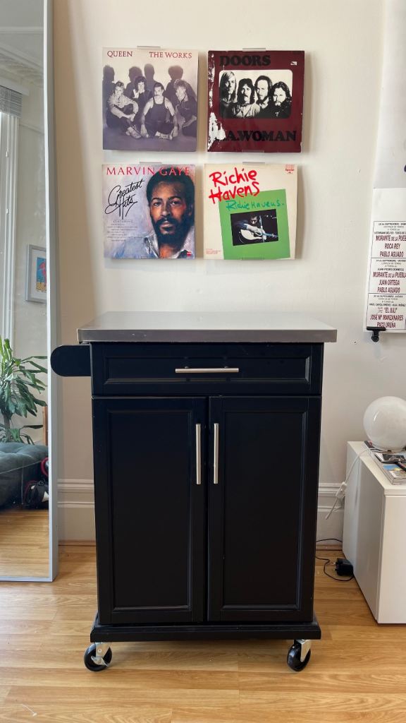 Black Kitchen Island / Cabinet - Stainless Steel and Wood