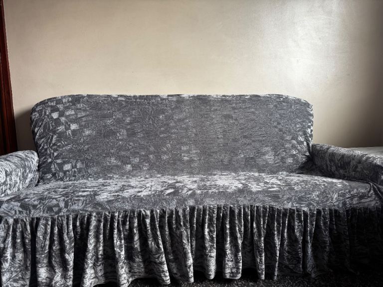 Handstitched Grey Velvet Settee Covers