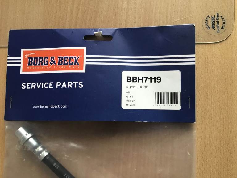 Rear LH brake line, Borg and Beck (Ref BBH7719) for various Vauxhall/Opel/GM cars