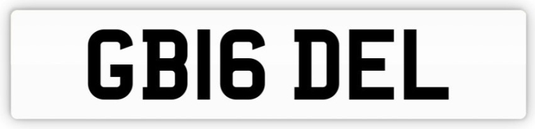 Gangster Big Del private cherished number plate 'GB16 DEL' 