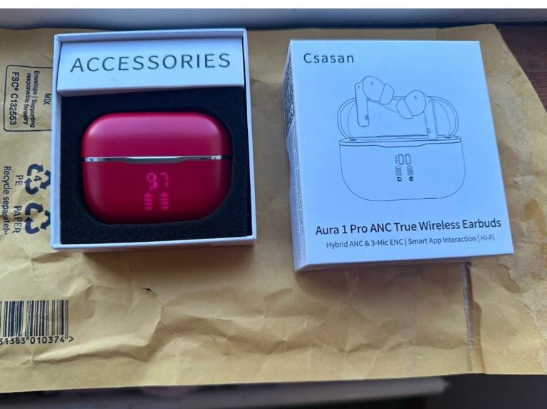 Csasan Aura 1 Pro ANC True Wireless Earbuds - Red, New