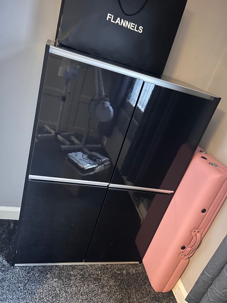 Black gloss and chrome trim storage cupboard high-quality £55