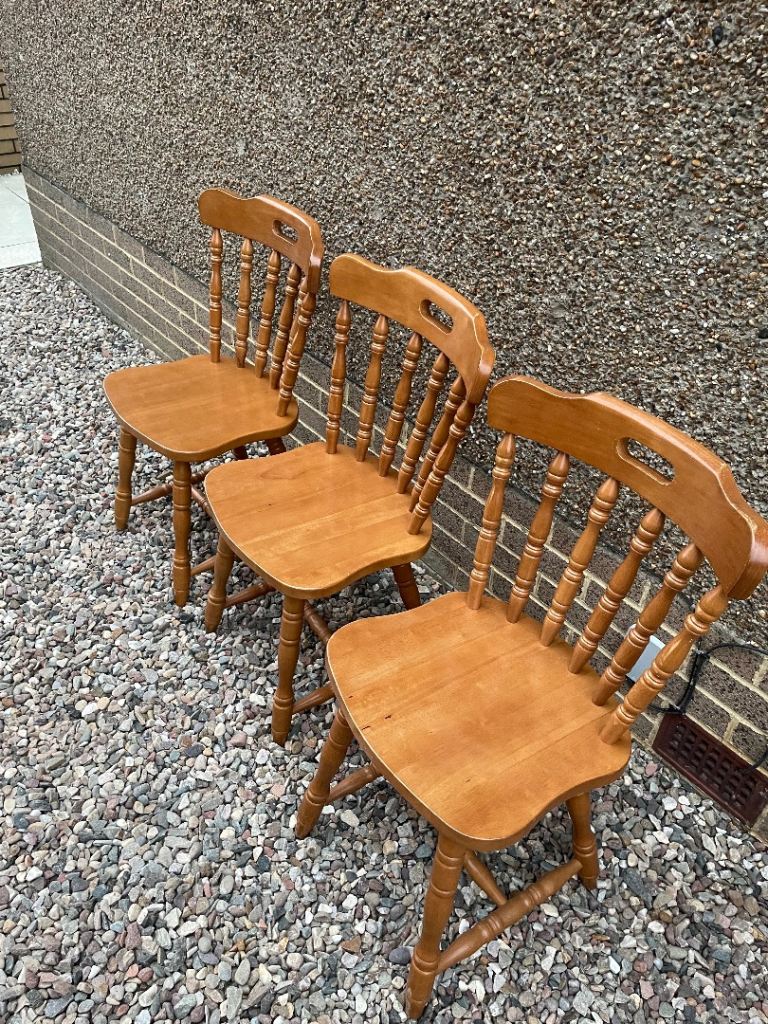 Farmhouse country shabby chic solid wood spindled back chairs 3 