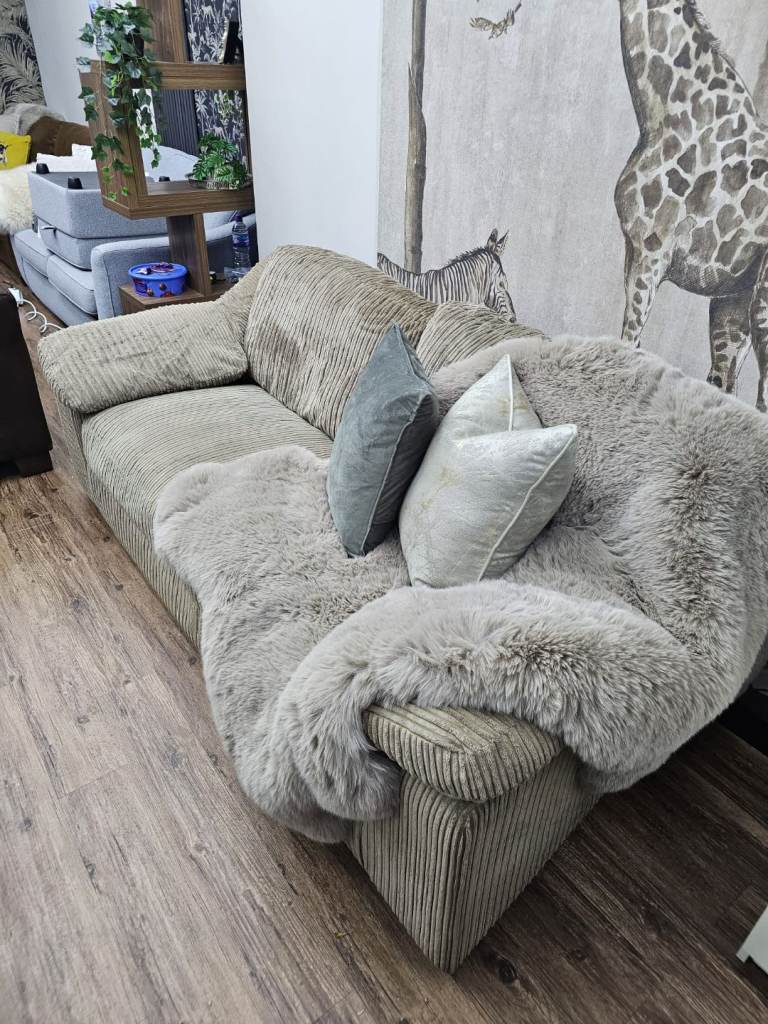 image for Beige Jumbo Cord Sofa & 2 Chairs 