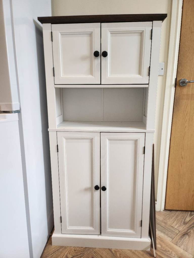White Wood Storage Cabinet with Dark Top