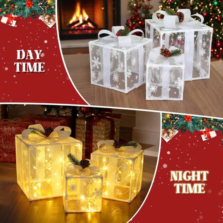 3 Light Up Christmas Decoration Boxes 