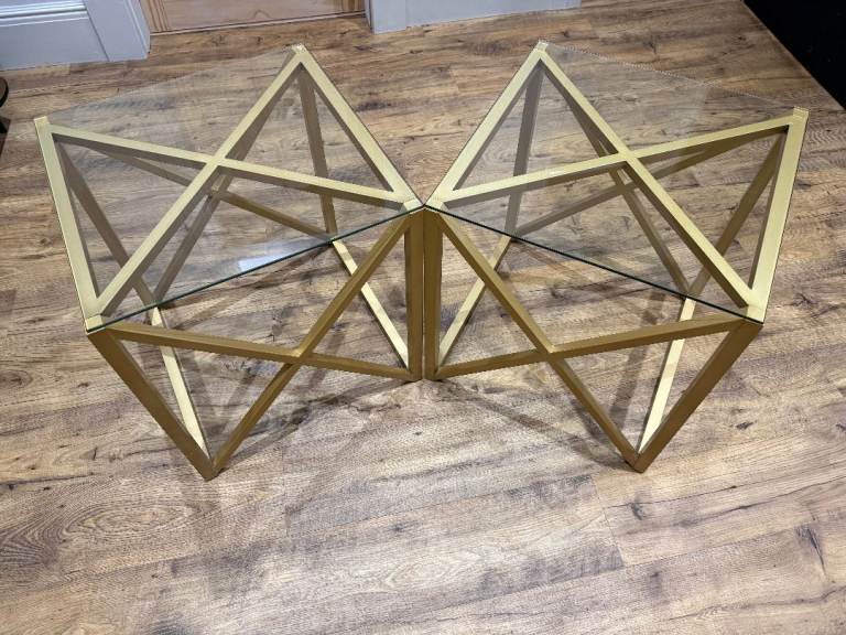 Pair of Glass & Brass Side Tables