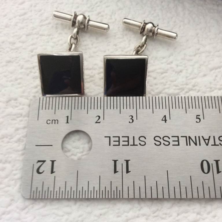 Classic 925 silver onyx square cufflinks - chain link - 13mm/0.5'' - gift box