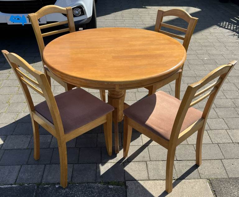 SOLID BEECH DINING TABLE AND FOUR CHAIRS