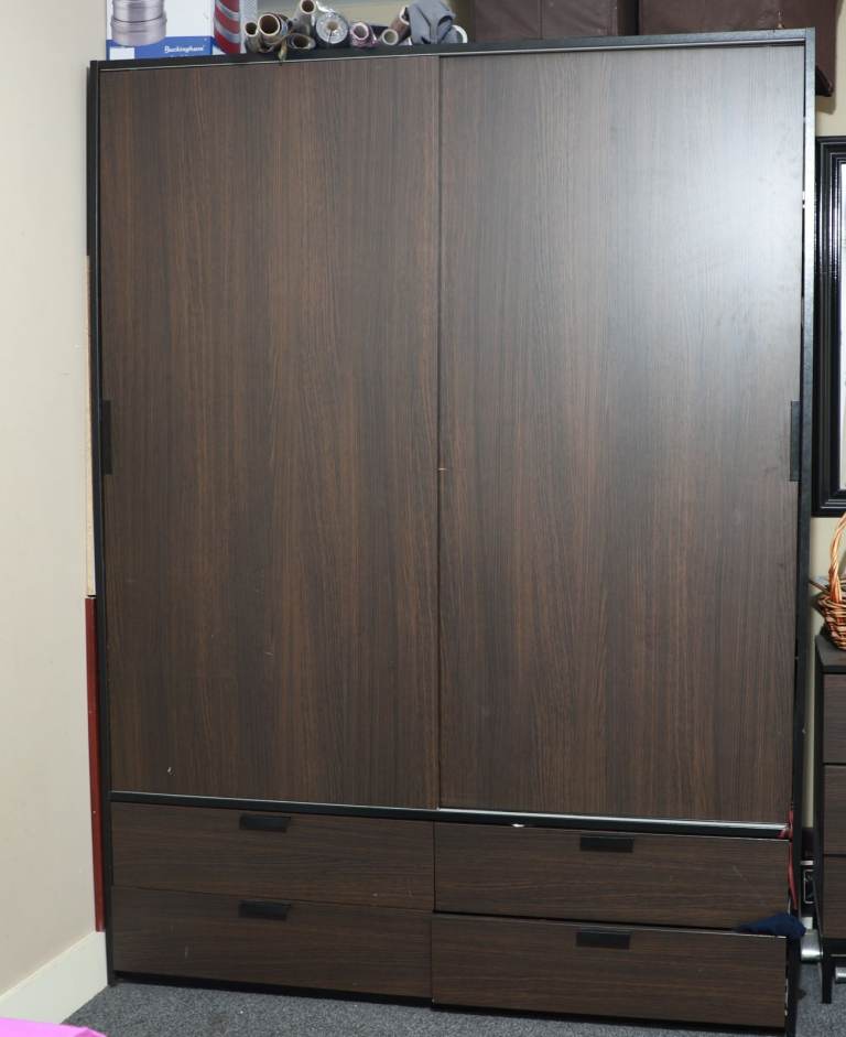 image for Wardrobe with hinged doors and drawers - BROWN 3 available