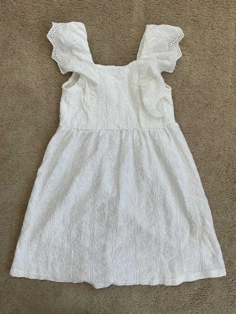‘Zara’ Girls White Broderie Anglaise Summer Frill Dress, Age 8 Years - BRAND NEW