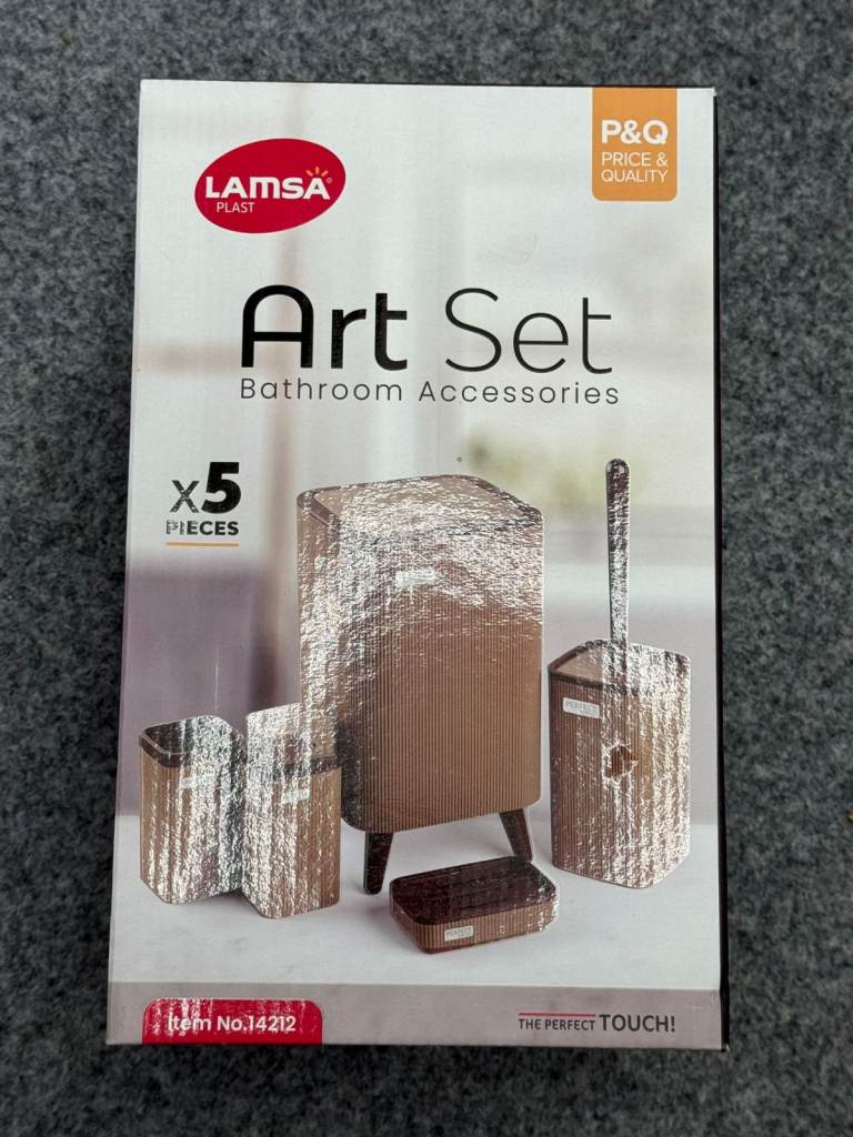 Art Set Grey Bathroom Accessories – 5 Piece Modern Bathroom Set by LAMSA Plast
