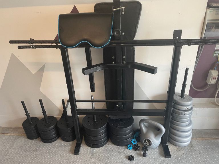  Weight Bench with Squat Rack/ Barbell/Dumbbell Set