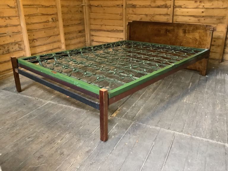 Vintage walnut double vono bed with folding mattress base and bars 