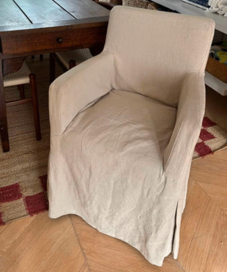 Pair of Oka Dining Armchairs in linen covers – Classic & Comfortable