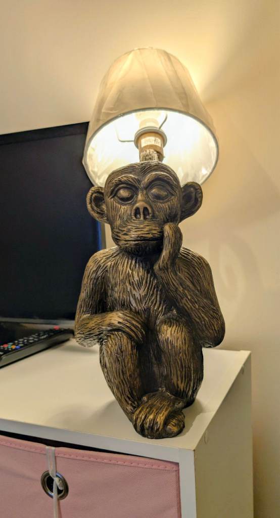 Monkey lamp with white shade