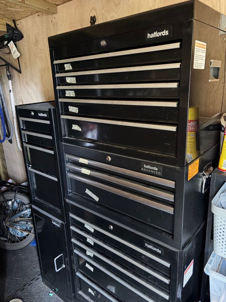 Halfords Tool Chest and Cabinet – Black, Good Condition