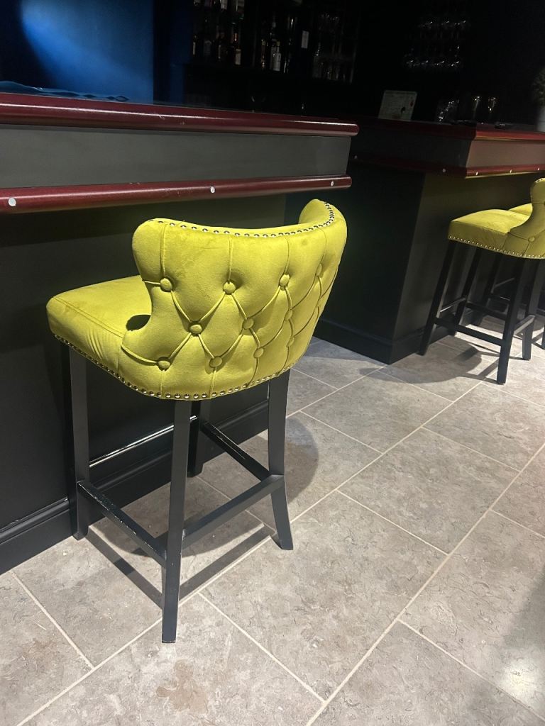 Mustard velvet bar stools 