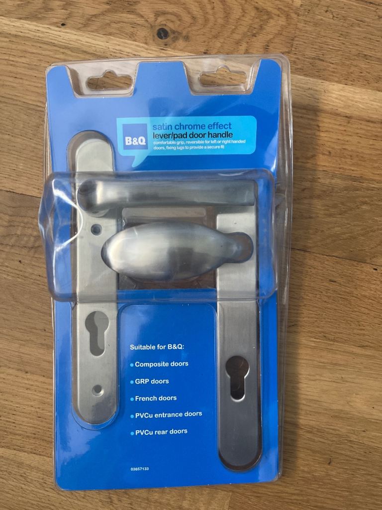 B&Q Satin Chrome Effect Lever Pad Door Handle – New